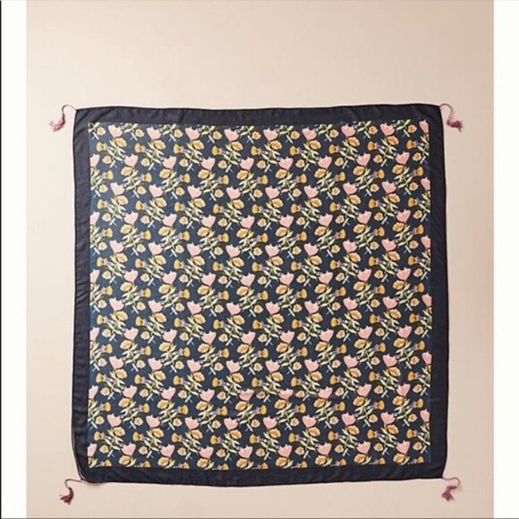 Anthropologie Saachi Floral Tassel Square Scarf OS - Picture 2 of 9